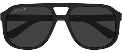 Shop Gucci Gg1188s 001 Aviator Polarized Sunglasses In Grey