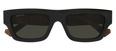 Shop Gucci Gg1301s M 001 Rectangle Sunglasses In Grey