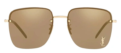 Shop Saint Laurent Sl 312 M 006 Oversized Square Sunglasses In Brown