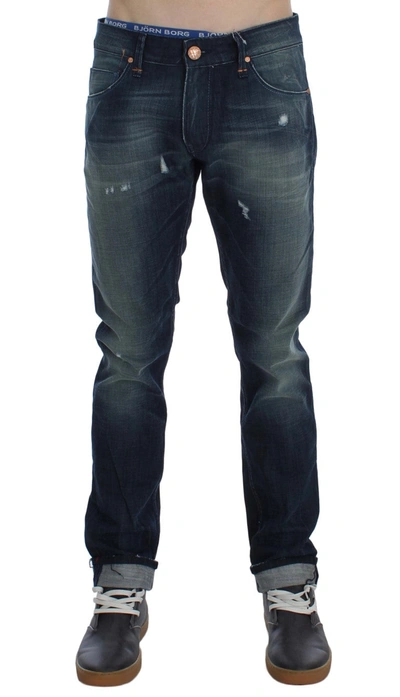 Shop Acht Sleek Slim Fit Italian Denim Men's Jeans In Blue