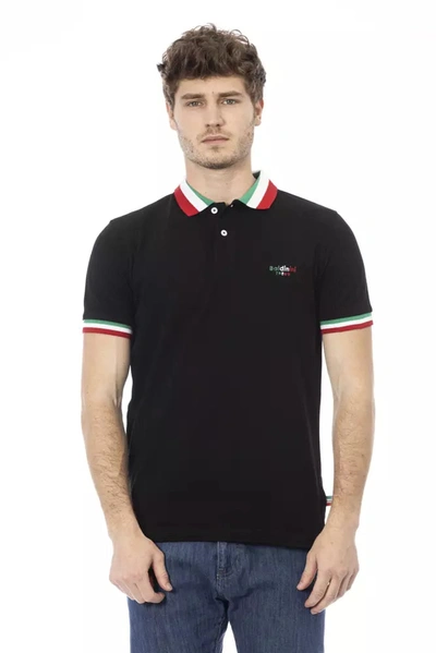 Shop Baldinini Trend Tricolor Collar Cotton Polo Men's Shirt In Black