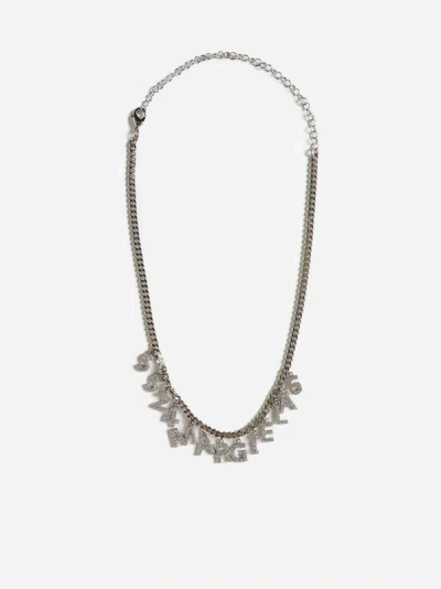 Shop Mm6 Maison Margiela Logo Rhinestoned Necklace In Silver