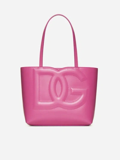 Shop Dolce & Gabbana Dg Logo Leather Small Tote Bag In Pink