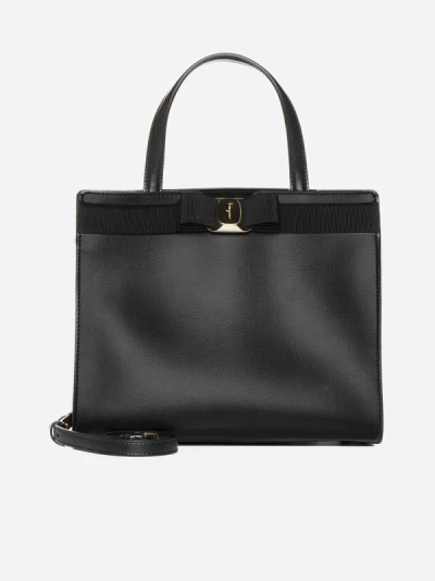 Shop Ferragamo Vara Bow Leather Tote Bag In Black