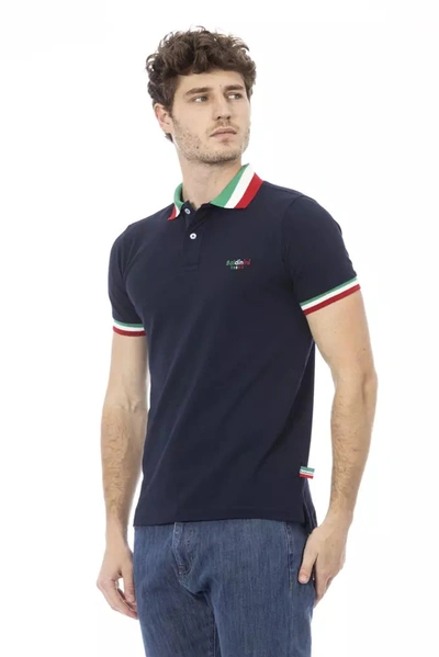 Shop Baldinini Trend Tricolor Collar Cotton Men's Polo In Blue