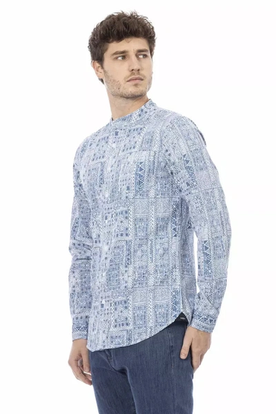 Shop Baldinini Trend Elegant Mandarin Collar Cotton Men's Shirt In Light Blue