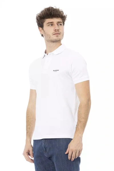 Shop Baldinini Trend Chic White Embroidered Polo With Short Men's Sleeves