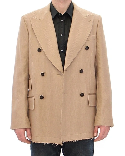 Shop Dolce & Gabbana Elegant Beige Formal Wool Men's Coat
