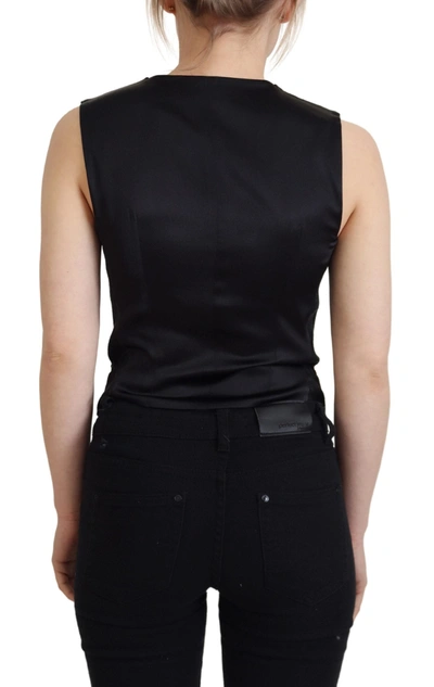 Dolce & Gabbana Black Brocade Button Down Sleeveless Vest Top In Black