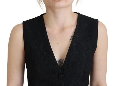 Dolce & Gabbana Black Brocade Button Down Sleeveless Vest Top In Black