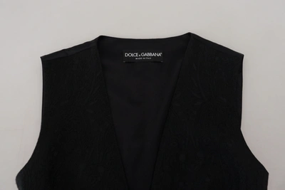 Dolce & Gabbana Black Brocade Button Down Sleeveless Vest Top In Black