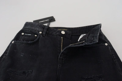 Dolce & Gabbana Black Cotton Tattered High Waist Denim Jeans In Black