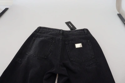 Dolce & Gabbana Black Cotton Tattered High Waist Denim Jeans In Black