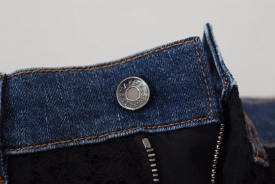Dolce & Gabbana Black Floral Lace Front Skinny Denim Jeans In Black And Blue