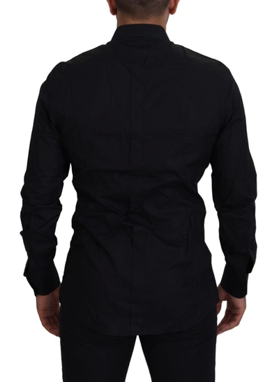 Dolce & Gabbana Black Gold Crown Slim Fit Dress Formal Shirt In Black