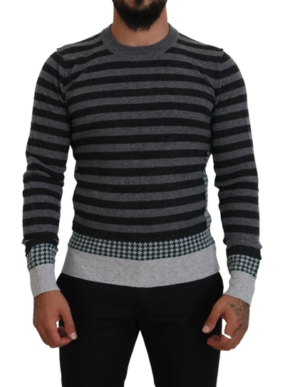 Shop Dolce & Gabbana Elegant Striped Wool Crewneck Men's Sweater In Black