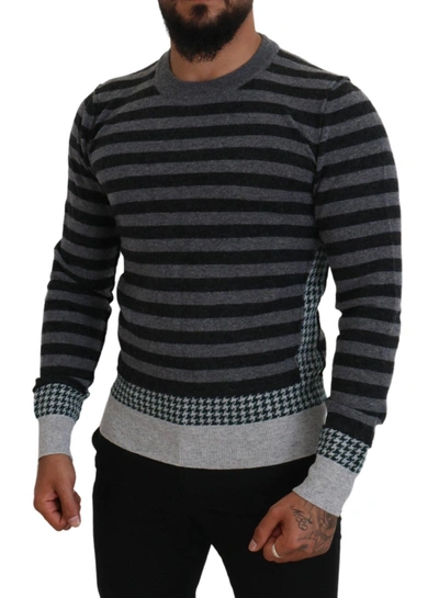 Shop Dolce & Gabbana Elegant Striped Wool Crewneck Men's Sweater In Black