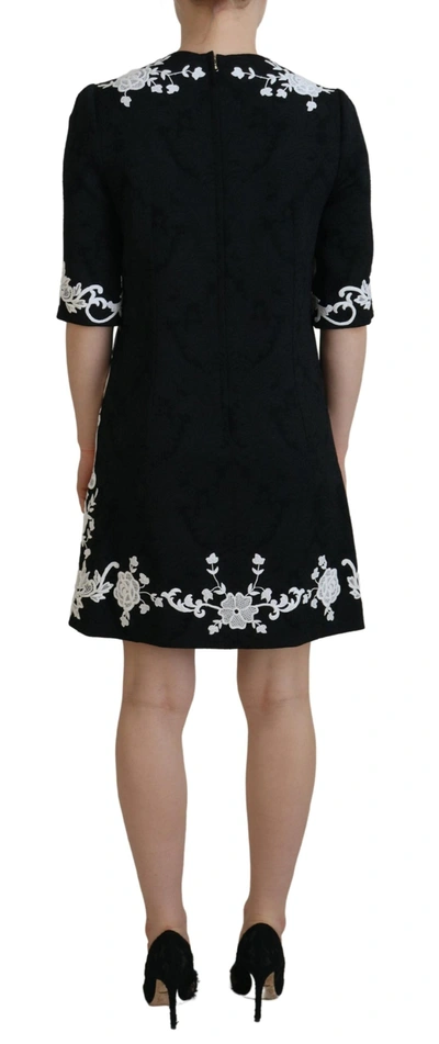 Dolce & Gabbana Black Lace Trim Half Sleeves A-line Dress In Black
