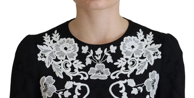 Dolce & Gabbana Black Lace Trim Half Sleeves A-line Dress In Black
