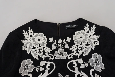 Dolce & Gabbana Black Lace Trim Half Sleeves A-line Dress In Black