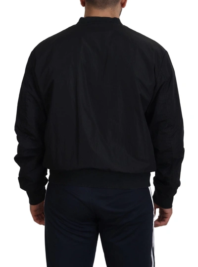 Dolce & Gabbana Black Nylon Hooded Full Zip Bomber Jacket In Black
