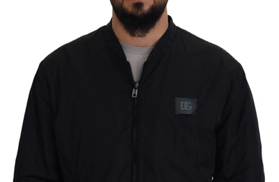 Dolce & Gabbana Black Nylon Hooded Full Zip Bomber Jacket In Black