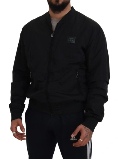 Dolce & Gabbana Black Nylon Hooded Full Zip Bomber Jacket In Black