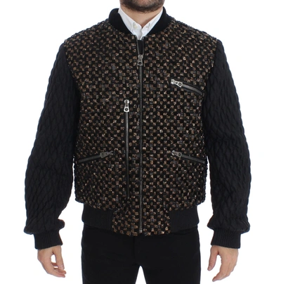 Shop Dolce & Gabbana Black Sequined Goatskin Men's Jacket