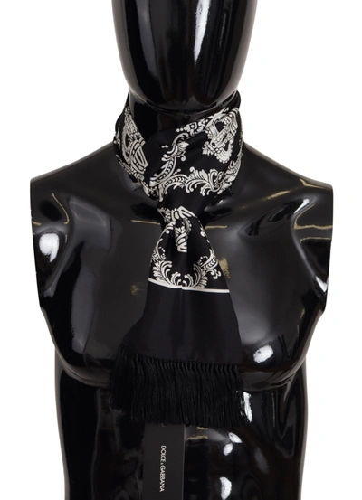 Shop Dolce & Gabbana Regal Crown Silk Men's Men's Scarf In Black