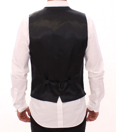 Dolce & Gabbana Black Striped Wool Single Breasted Vest In Black