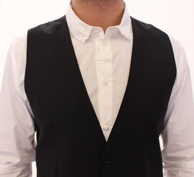Dolce & Gabbana Black Striped Wool Single Breasted Vest In Black