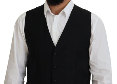 Dolce & Gabbana Blue Waistcoat Formal Stretch Wool Vest In Black