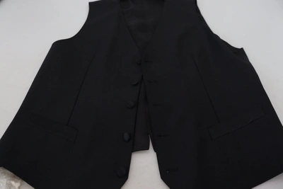 Dolce & Gabbana Blue Waistcoat Formal Stretch Wool Vest In Black