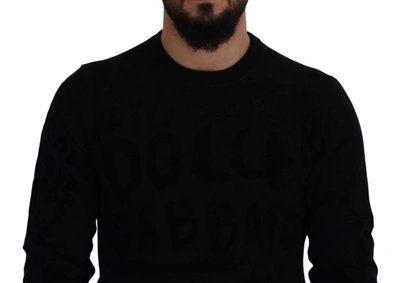 Dolce & Gabbana Black Wool Logo Pattern Crewneck Pullover Sweater In Black