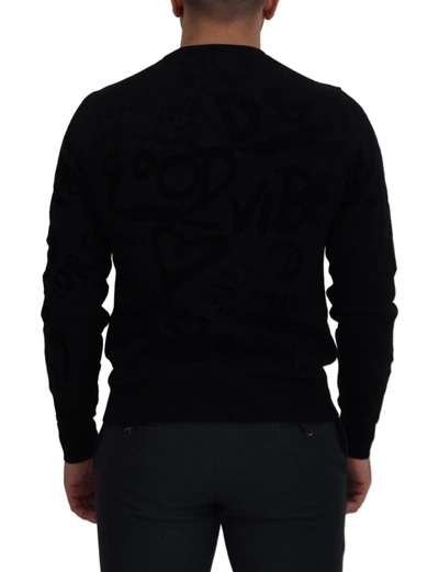 Dolce & Gabbana Black Wool Logo Pattern Crewneck Pullover Sweater In Black