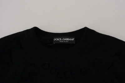 Dolce & Gabbana Black Wool Logo Pattern Crewneck Pullover Sweater In Black