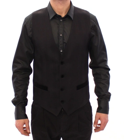 Shop Dolce & Gabbana Elegant Black Wool Silk Blend Dress Men's Vest
