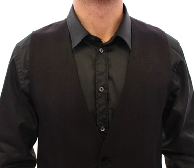 Shop Dolce & Gabbana Elegant Black Wool Silk Blend Dress Men's Vest