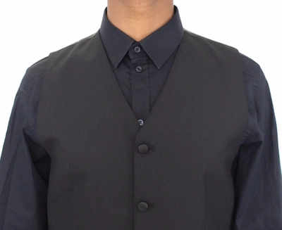 Shop Dolce & Gabbana Elegant Black Wool Silk Dress Men's Vest
