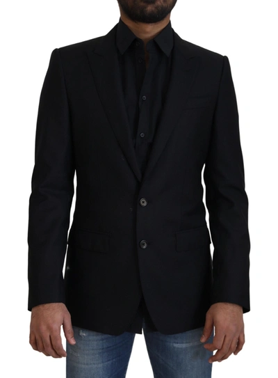 Shop Dolce & Gabbana Elegant Slim Fit Wool-silk Men's Blazer In Black