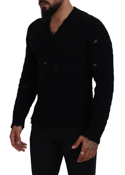 Shop Dolce & Gabbana Elegant Black Wool-blend V-neck Men's Sweater