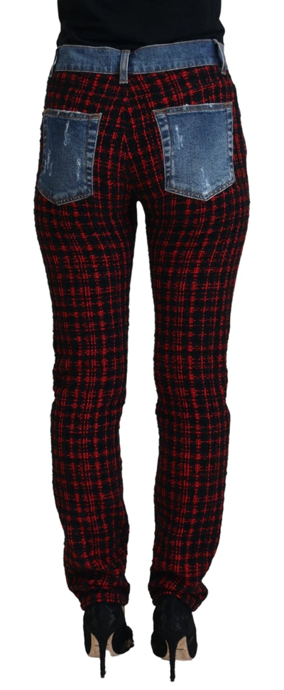 Dolce & Gabbana Blue Checkered Back Skinny Denim Jeans In Blue