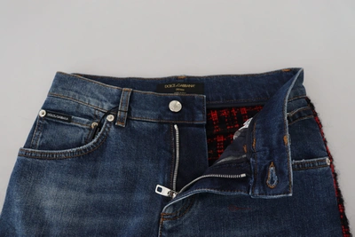 Dolce & Gabbana Blue Checkered Back Skinny Denim Jeans In Blue