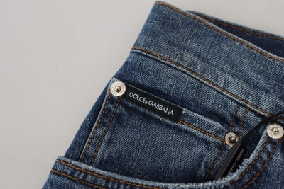 Dolce & Gabbana Blue Checkered Back Skinny Denim Jeans In Blue