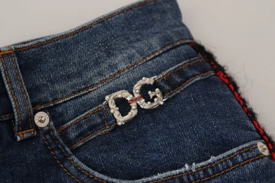 Dolce & Gabbana Blue Checkered Back Skinny Denim Jeans In Blue