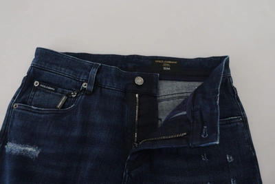 Dolce & Gabbana Blue Cotton Skinny Tattered Denim Jeans In Blue