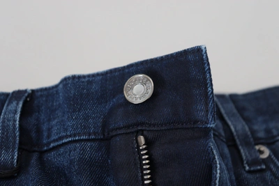 Dolce & Gabbana Blue Cotton Skinny Tattered Denim Jeans In Blue