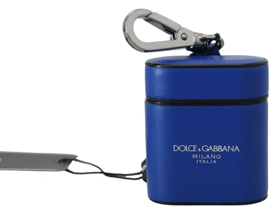 Shop Dolce & Gabbana Elegant Blue Leather Airpods Women's Case