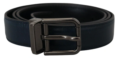 Shop Dolce & Gabbana Elegant Dark Blue Leather Men's Belt