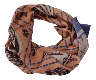 Dolce & Gabbana Blue Linen Seashell Pattern Mens Wrap Shawl Scarf In Multicolor
